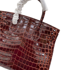 Birkin Style 25/30 Retourne in Rouge H Crocodile-Embossed Leather (Gold Hardware)