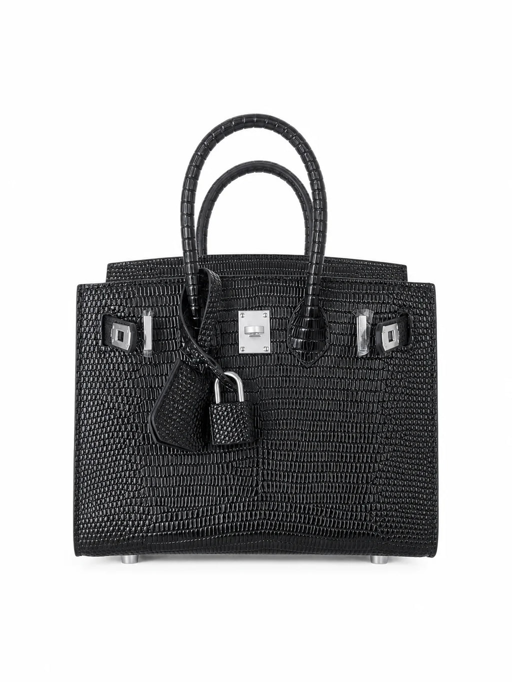 Mini Birkin 20cm Outer Stitching Tote Bag in Black Lizard Pattern