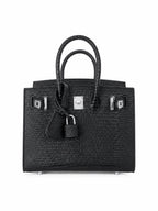 Mini Birkin 20cm Outer Stitching Tote Bag in Black Lizard Pattern