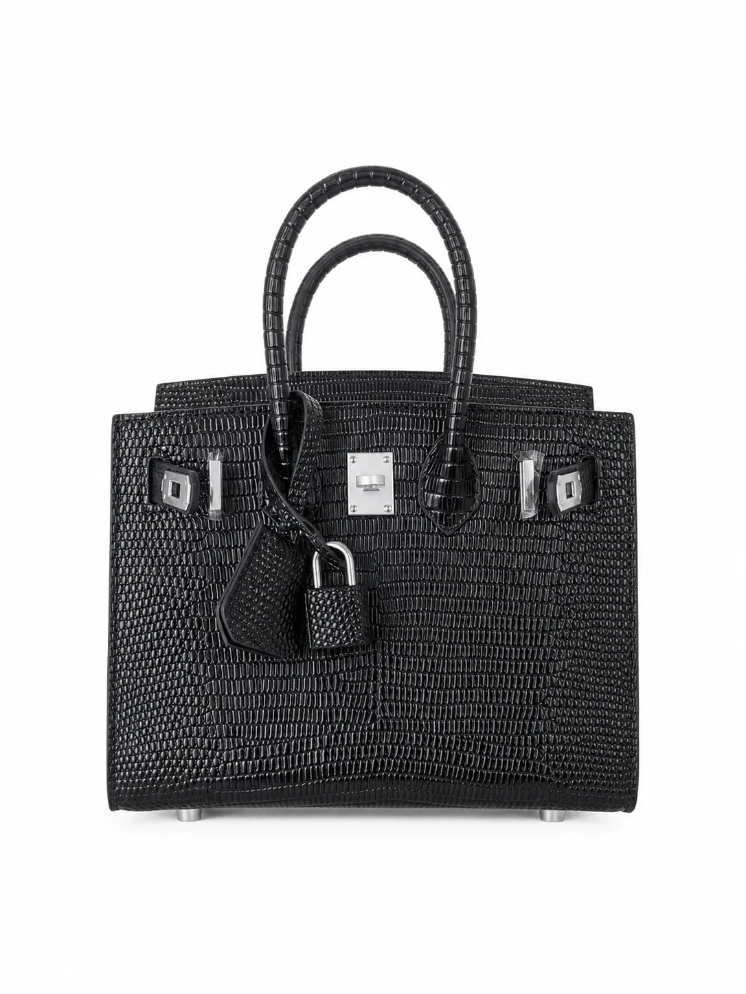 Mini Birkin 20cm Outer Stitching Tote Bag in Black Lizard Pattern