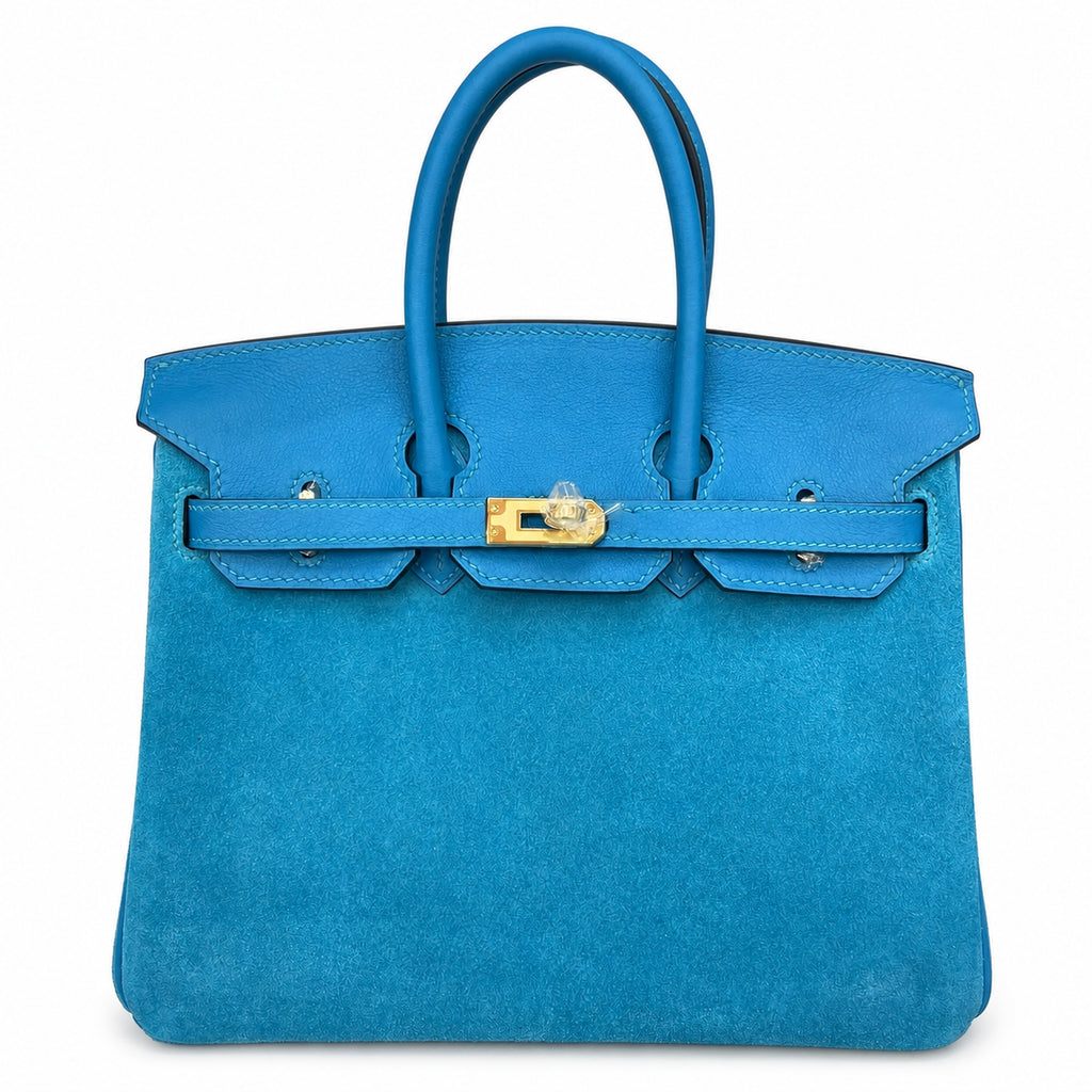 Rare Runaway Birkin 25cm Grizzly Tanzanite Blue Suede Luxury Tote