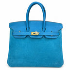 Rare Runaway Birkin 25cm Grizzly Tanzanite Blue Suede Luxury Tote