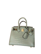 Mini Birkin 20cm Outer Stitching Tote Bag in Sage Green Crocodile Pattern