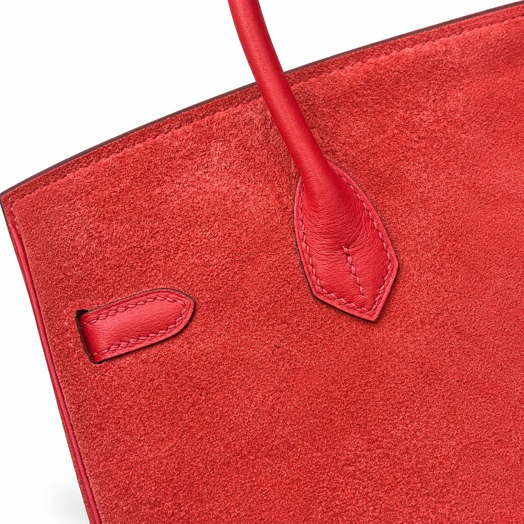 Rare Runaway Birkin 25cm Grizzly Rouge Casaque Suede Luxury Tote