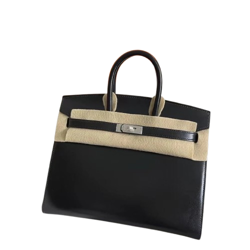 Hermès Birkin 25 Sellier Noir Box Calfskin Silver Hardware