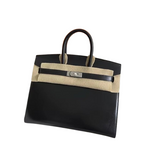 Hermès Birkin 25 Sellier Noir Box Calfskin Silver Hardware