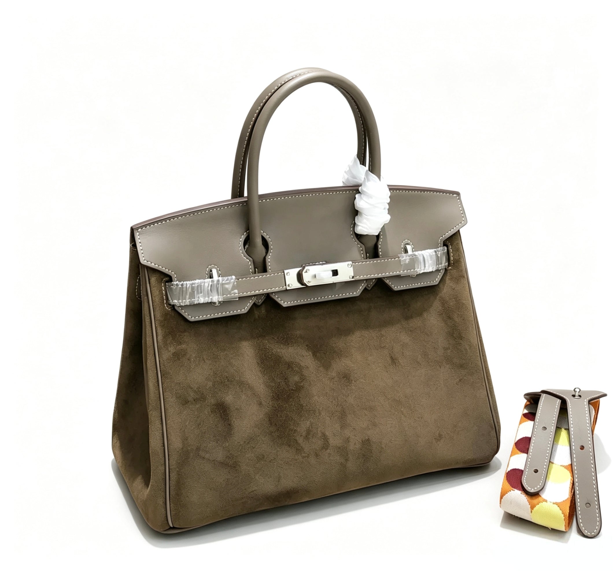 Birkin 30 Etoupe Swift Leather and Suede Splicing Bag