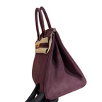 Birkin 30 Retourne in Bordeaux Suede Grizzly with White Stitching (Gold Hardware)