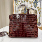 Birkin Bordeaux Shiny Porosus Crocodile Gold Hardware