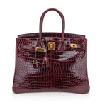 Birkin 35 Bag Bordeaux Porosus Crocodile with Gold Hardware