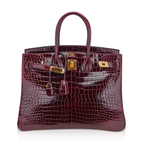 Birkin 35 Bag Bordeaux Porosus Crocodile with Gold Hardware