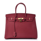Birkin 25cm Rouge H Bordeaux Red Gold Hardware Bag Y Stamp