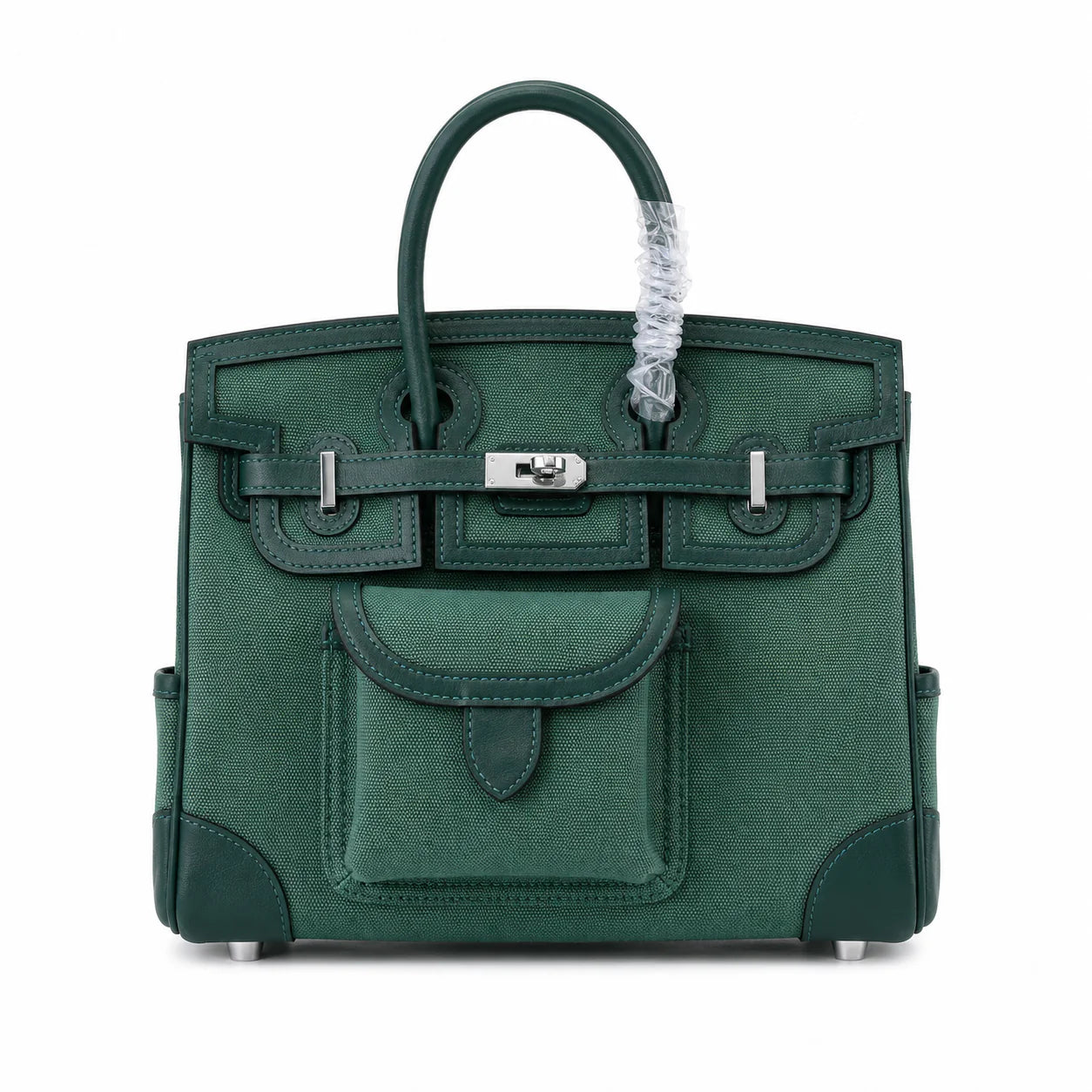 Birkin Cargo 25 Green Swift Leather and Canvas Splicing Bag