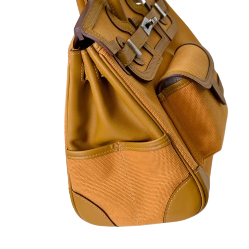 Birkin Cargo 25 Amber Yellow Swift Leather and Canvas Splicing Bag