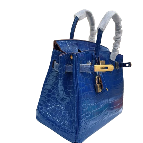 Birkin Blue Croc Embossement Leather Handbags Metal Lock Satchel Bag