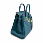 Birkin Style Retourne in Malachite Togo Leather (Gold Hardware)