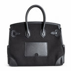Birkin Cargo 25 All Black Swift Leather and Canvas Multi-Pocket Bag