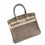 Birkin 30 Retourne in Etoupe Suede Grizzly with White Stitching (Palladium Hardware)