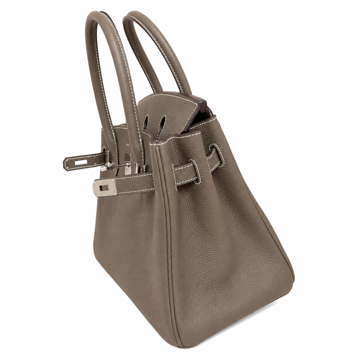 Birkin 30 Retourne in Etoupe Togo Leather with White Stitching (Palladium Hardware)