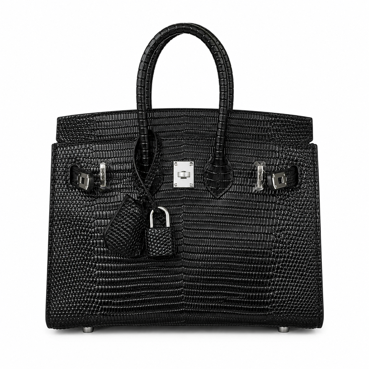 Mini Birkin 20cm Outer Stitching Tote Bag in Black Lizard Pattern