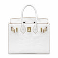 Mini Birkin 20cm Outer Stitching Tote Bag in Pure White Crocodile Pattern