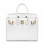 Mini Birkin 20cm Outer Stitching Tote Bag in Pure White Crocodile Pattern