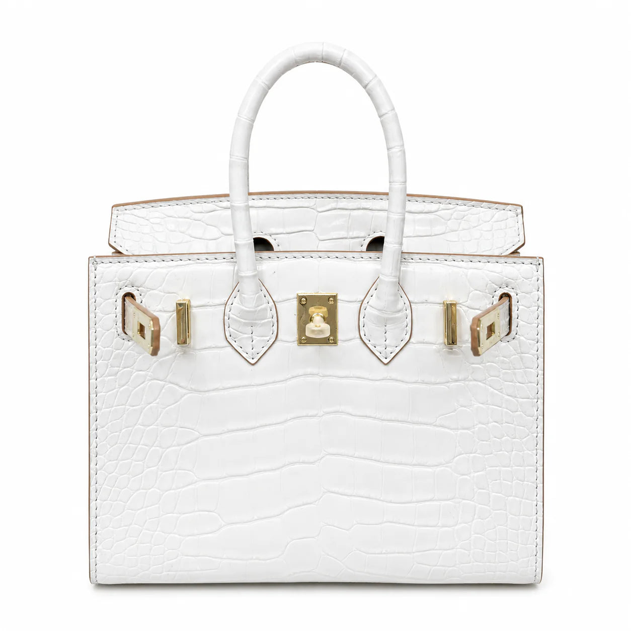 Mini Birkin 20cm Outer Stitching Tote Bag in Pure White Crocodile Pattern
