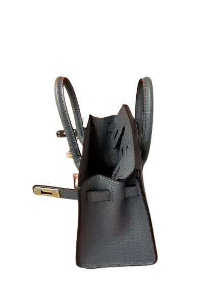 Mini Birkin 20cm Outer Stitching Tote Bag in Etain Gray Crocodile Pattern