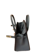 Mini Birkin 20cm Outer Stitching Tote Bag in Etain Gray Crocodile Pattern
