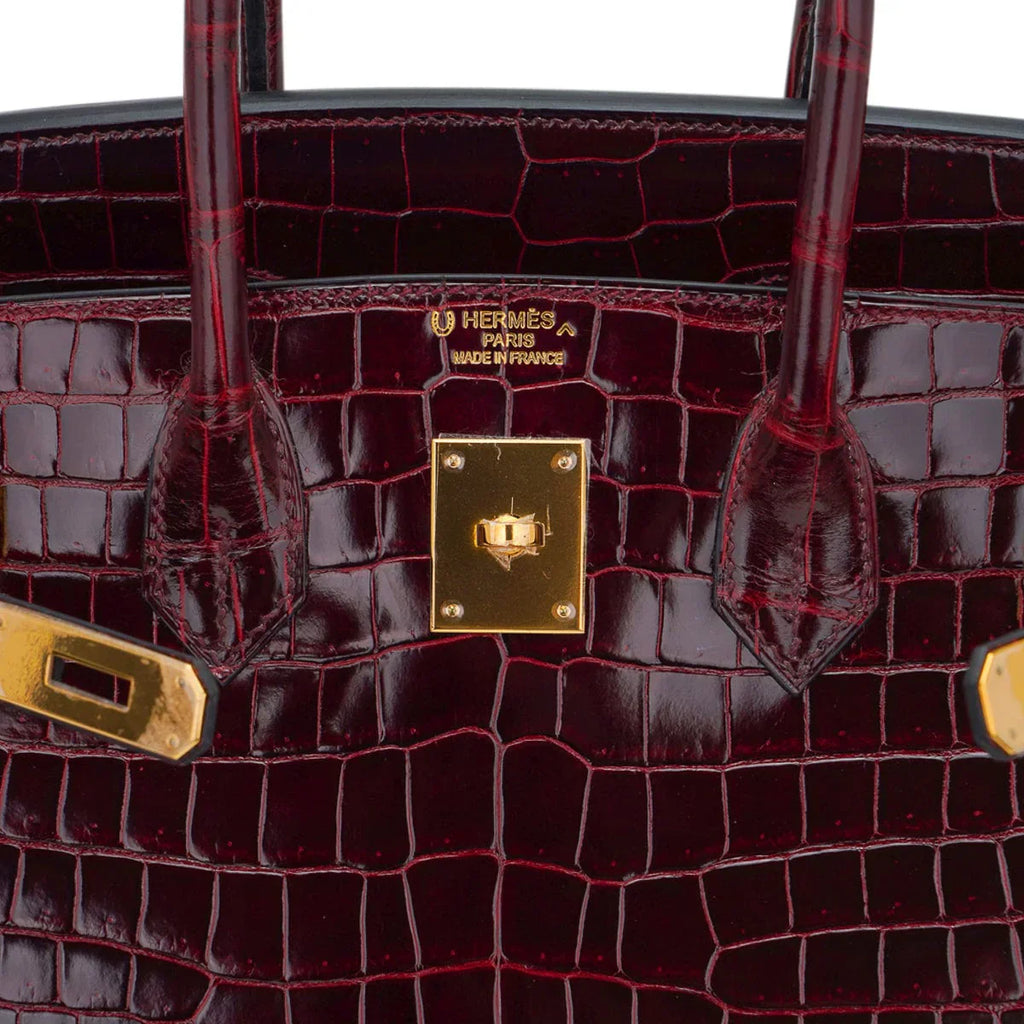Birkin 35 Bag Bordeaux Porosus Crocodile with Gold Hardware