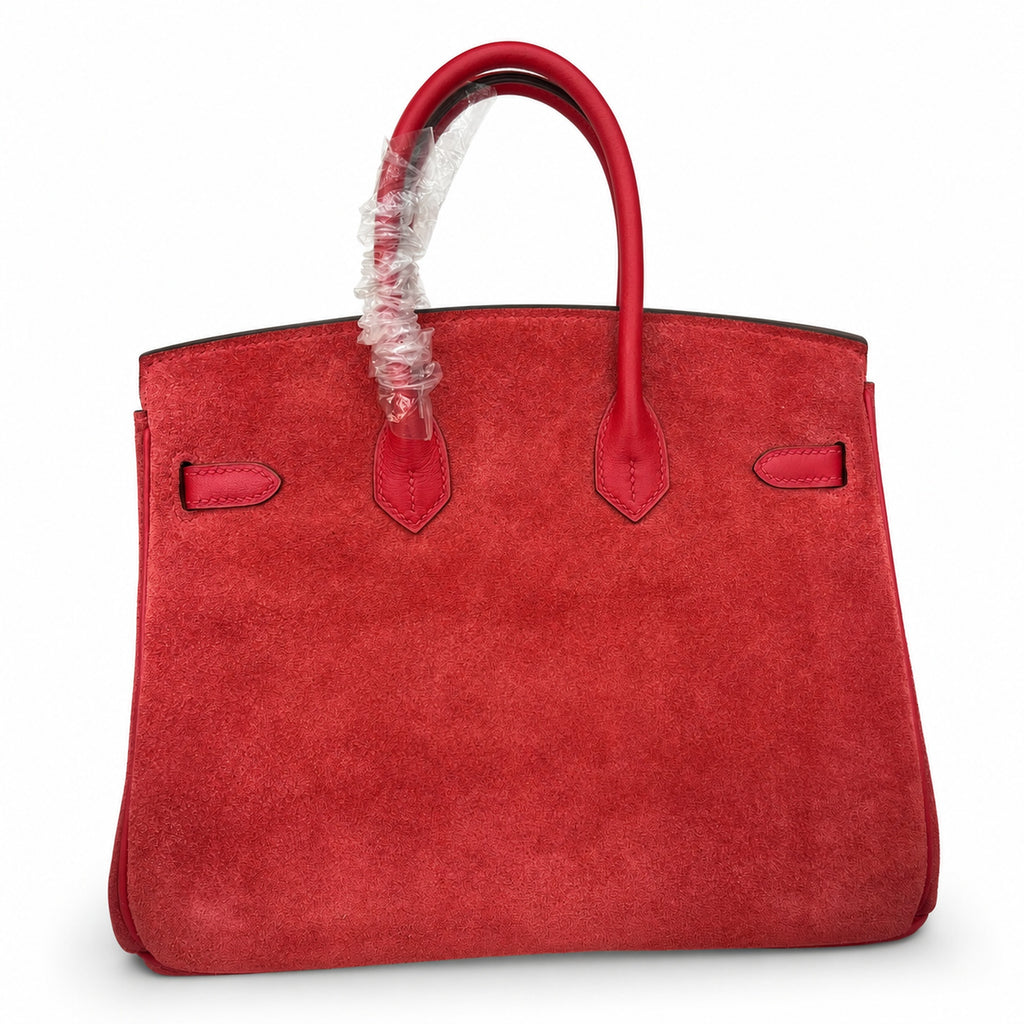 Rare Runaway Birkin 25cm Grizzly Rouge Casaque Suede Luxury Tote