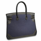 Birkin Ghillies 30 Black Leather and Navy Blue Denim Splicing Bag