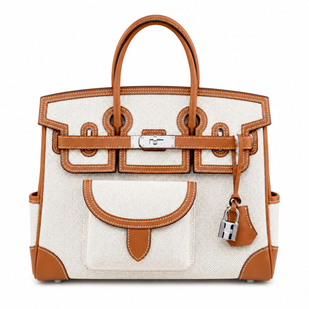 Birkin Cargo 30 Gold Swift Leather and Ecru Canvas Multi-Pocket Bag