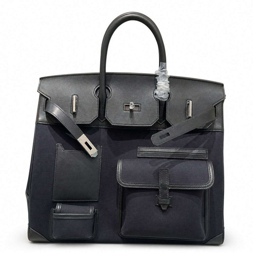Birkin Cargo 40 Total Black Canvas and Leather Multi-Pocket Bag