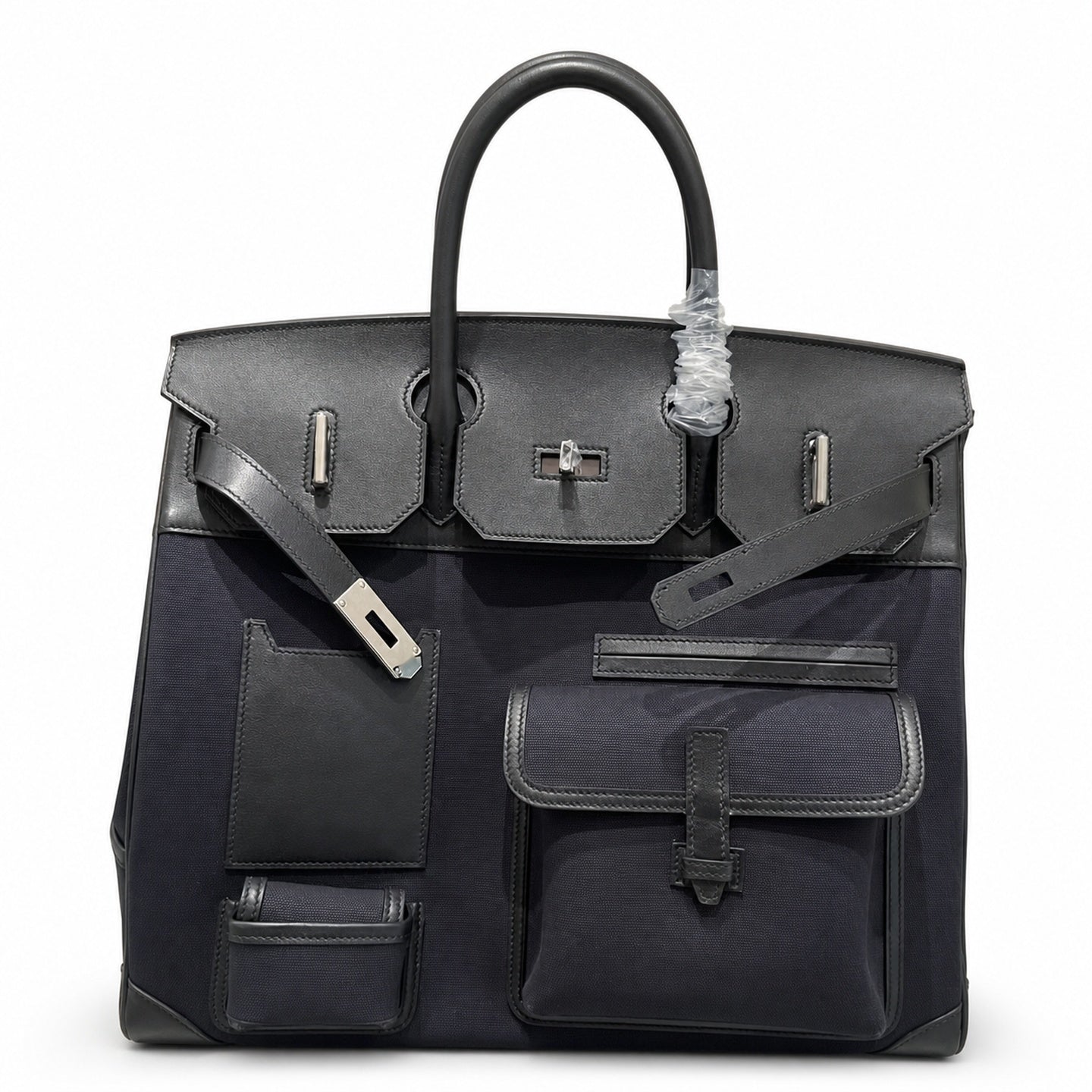 Birkin Cargo 40 Total Black Canvas and Leather Multi-Pocket Bag