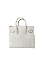 Mini Birkin 20cm Outer Stitching Tote Bag in Pure White Crocodile Pattern