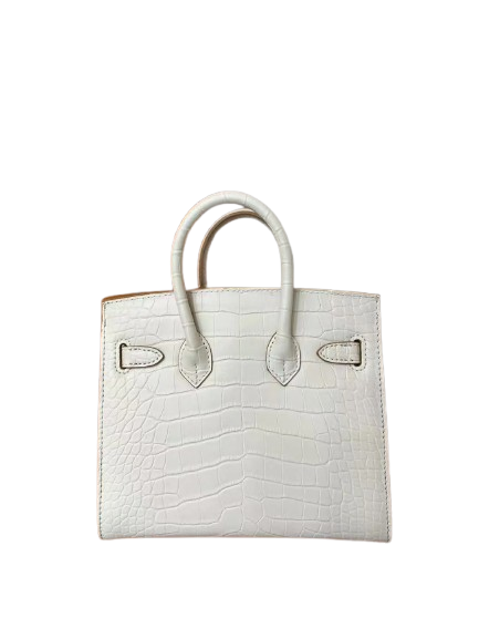 Mini Birkin 20cm Outer Stitching Tote Bag in Pure White Crocodile Pattern