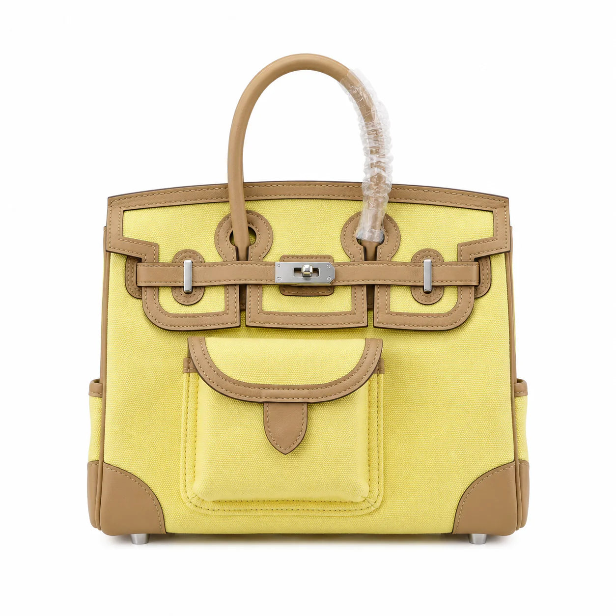 Birkin Cargo 25 Sesame and Lime Yellow Swift Leather Splicing Canvas Bag