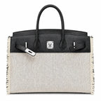 Birkin 35 Fray Fray Black Leather and Fringed Canvas Bag