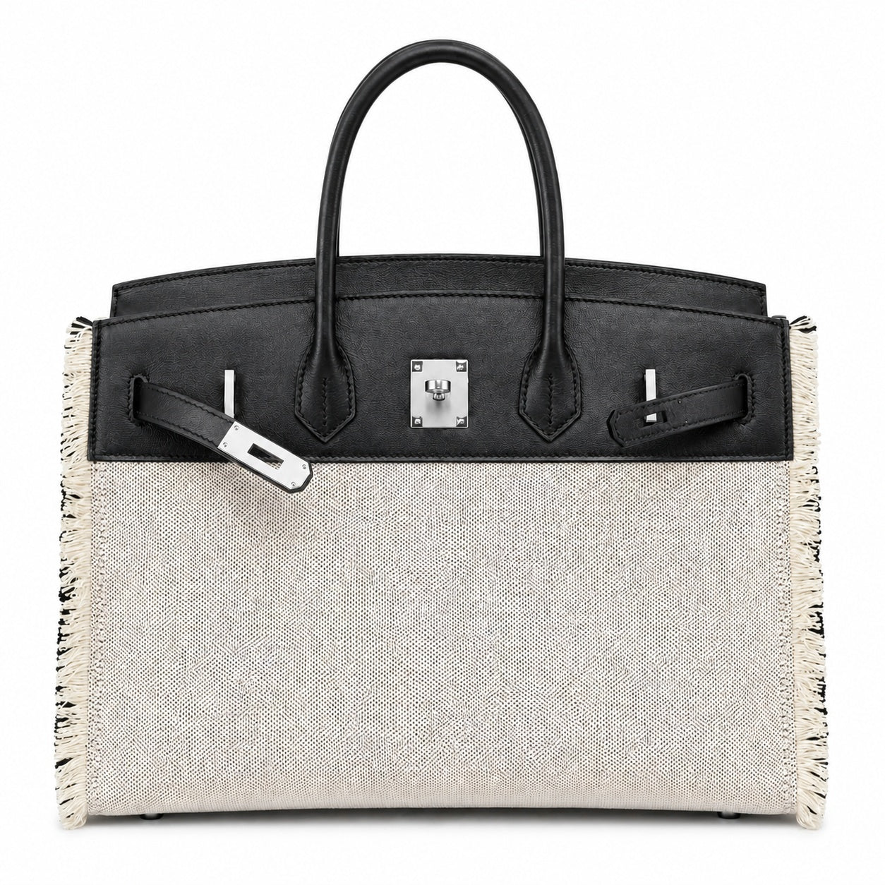 Birkin 35 Fray Fray Black Leather and Fringed Canvas Bag