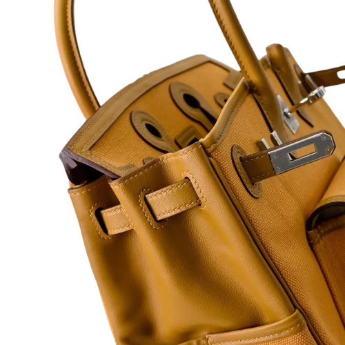 Birkin Cargo 25 Amber Yellow Swift Leather and Canvas Splicing Bag