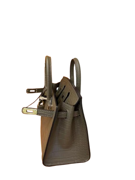 Mini Birkin 20cm Outer Stitching Tote Bag in Taupe Crocodile Pattern