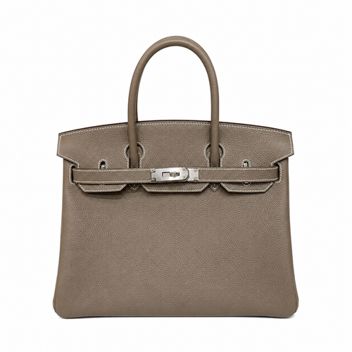 Birkin 30 Retourne in Etoupe Togo Leather with White Stitching (Palladium Hardware)