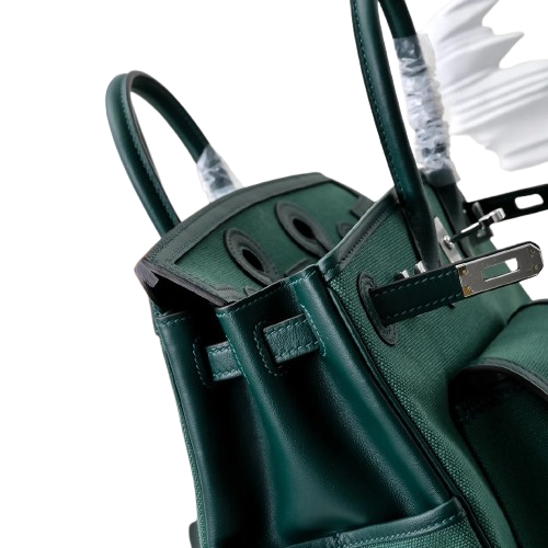 Birkin Cargo 25 Green Swift Leather and Canvas Splicing Bag