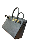 Mini Birkin 20cm Outer Stitching Tote Bag in Etain Gray Crocodile Pattern