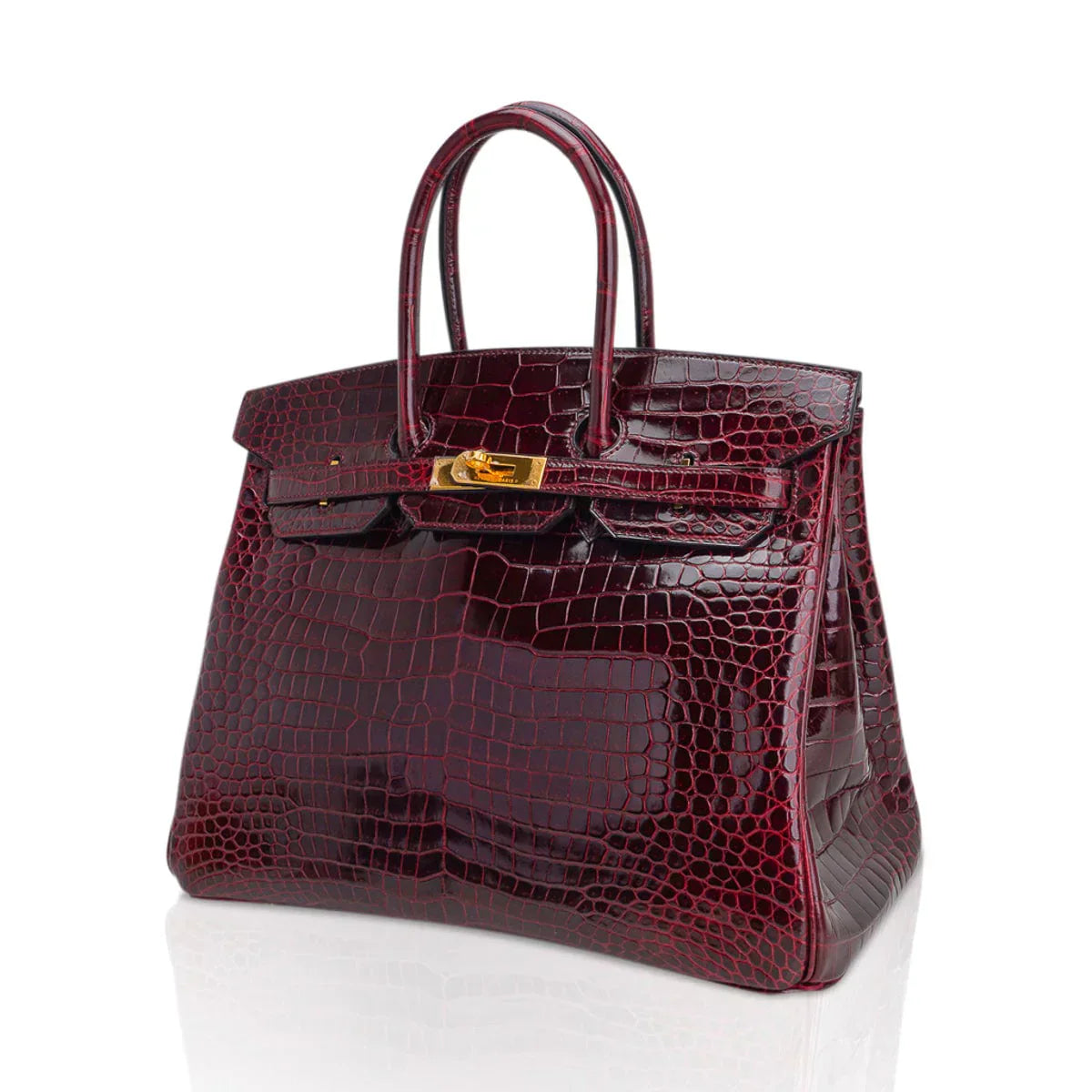 Birkin 35 Bag Bordeaux Porosus Crocodile with Gold Hardware