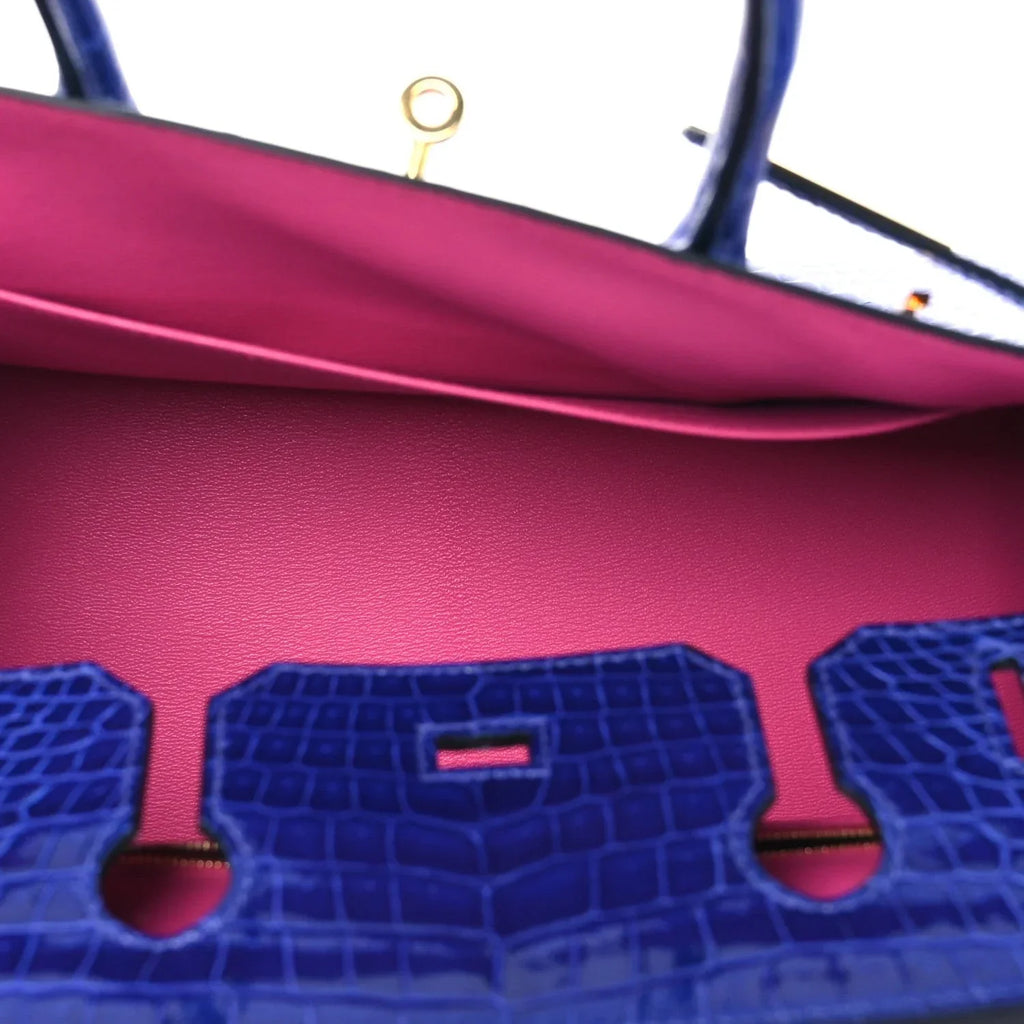 Birkin Blue Croc Embossement Leather Handbags Metal Lock Satchel Bag