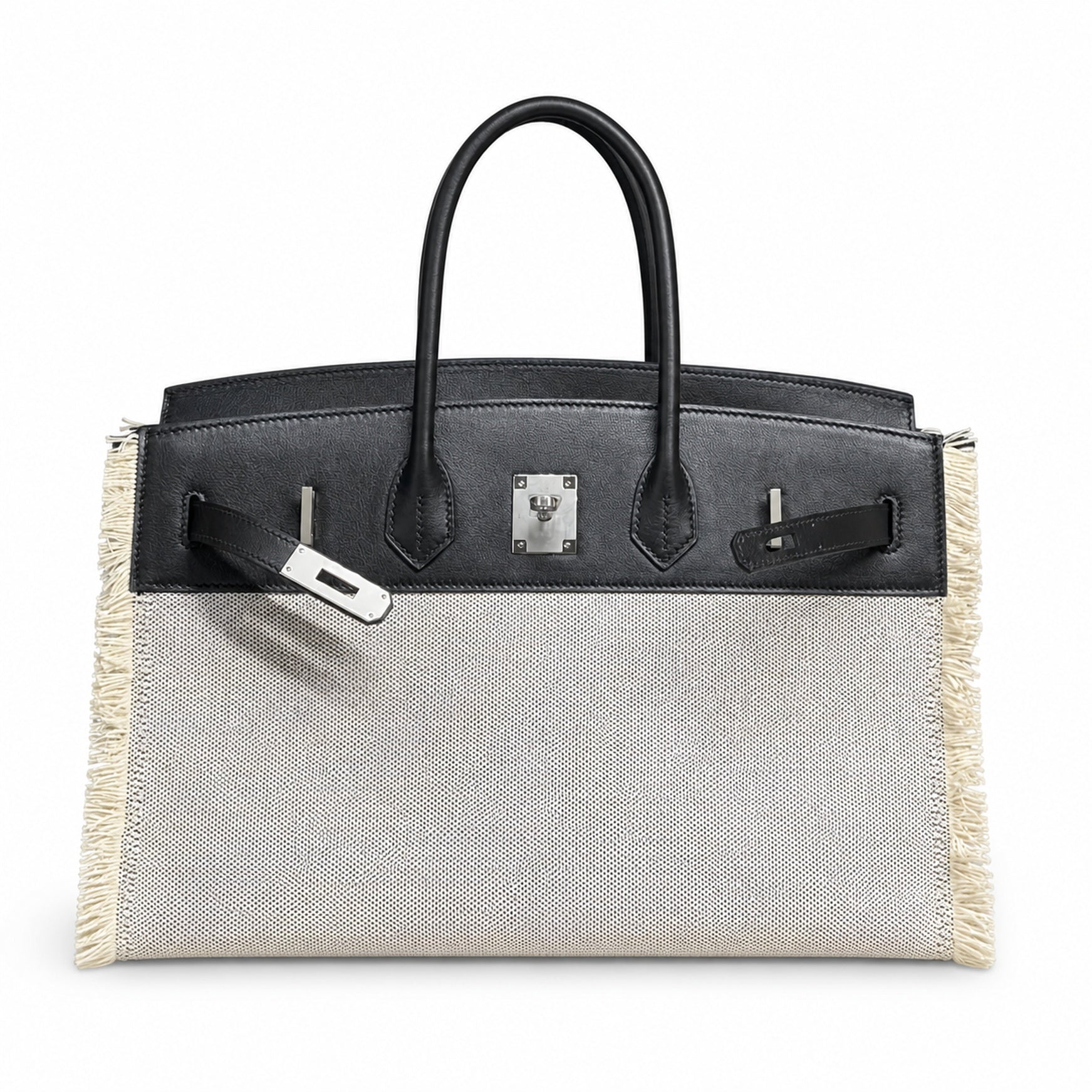 Birkin 35 Fray Fray Black Leather and Fringed Canvas Bag