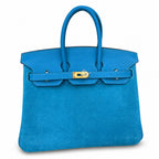 Rare Runaway Birkin 25cm Grizzly Tanzanite Blue Suede Luxury Tote