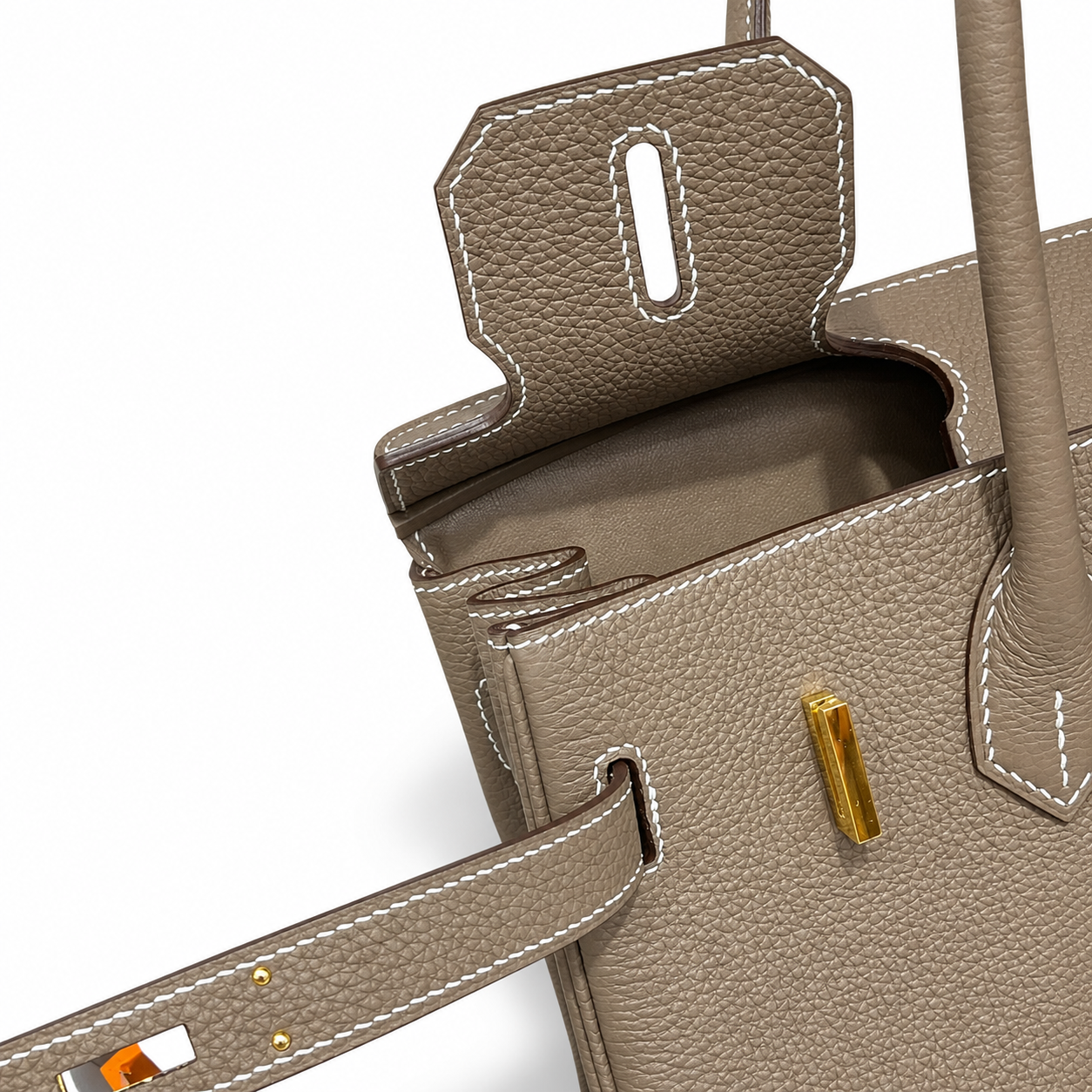 Birkin 30 Retourne in Etoupe Togo Leather with White Stitching (Gold Hardware)